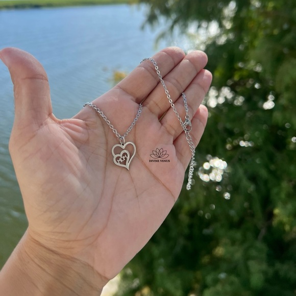 Mom Double Heart Stainless Steel Necklace | Handmade - Picture 3 of 11
